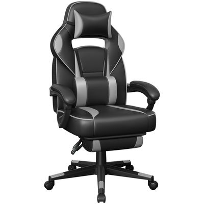Fauteuil Gamer SONGMICS OBG38BG – Ergonomique, Soutien Lombaire, PU Noir/Gris, Jusqu’à 150 Kg