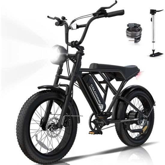 Vélo électrique VAE - ColorWay - Noir - 20" avec Pneu 4.0 Fat - Batterie amovible 36V 12Ah - E-BIKE Tout Terrain - VTT Électrique
