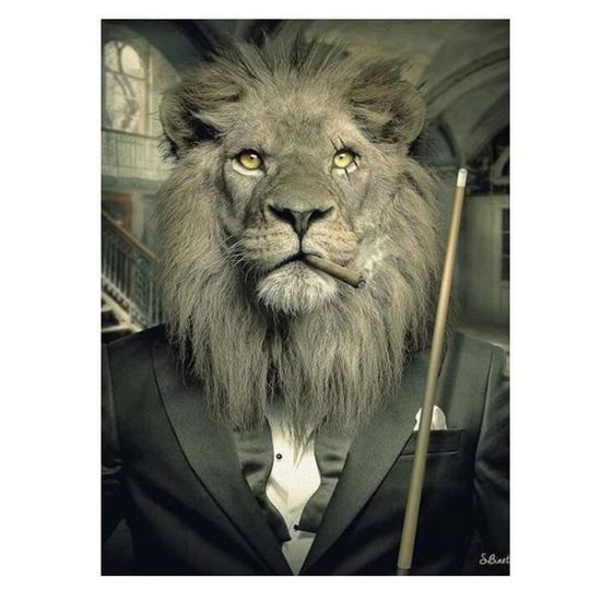 Toile Murale Mafia Lion Jouant Au Billard - Art Décoratif Pour Salon