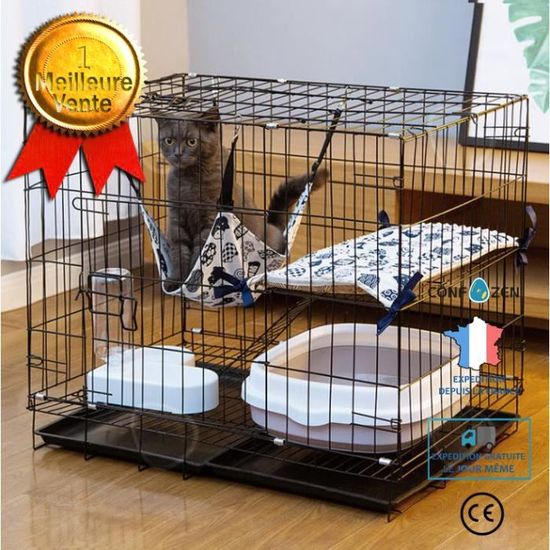 C® Cage à chat pliante à deux étages grand espace libre ménage cage à chat intérieure chat villa