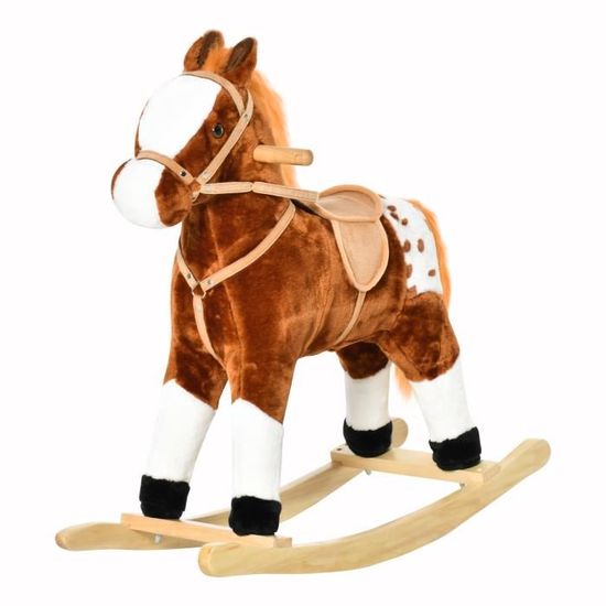 Cheval à bascule HOMCOM - Cheval de Cowboy avec effet sonore, selle et rênes - Marron et blanc