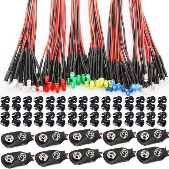 C258DR# LED 3mm 12v pré-câblé rouge diffusante 5 à 100pcs - pre wired