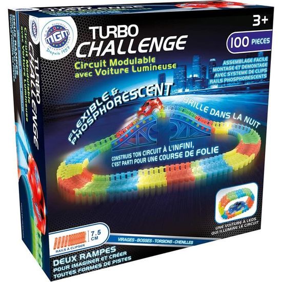 TURBO CHALLENGE - Circuit Glow - 220 Pieces - 092220 - Véhicule Roues  Libres - Multicolore - Piles Non Incluses - Plastique - À Partir de 3 Ans