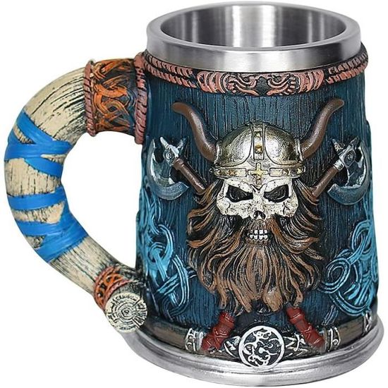 Mug Médiéval Acier Inoxydable Chope Viking OTARTU Tête De Mort - Acier Inoxydable 550ml - Cadeau Homme Médiéval Cadeau Viking