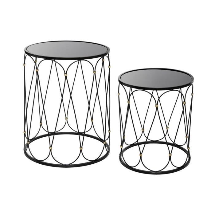 Atmosphera - Set de 2 Tables en Métal noir et Verre trempé Noir