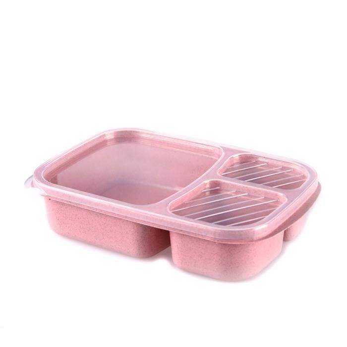 Boîte à lunch boîte à bento 3 compartiments divisés ustensiles de cuisine pour micro-ondes Rose