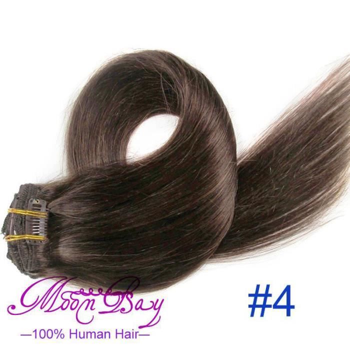 KIT EXTENSION CHEVEUX A CLIPS REMY HAIR 100% NATURELS (Châtain Clair 4# 49CM)