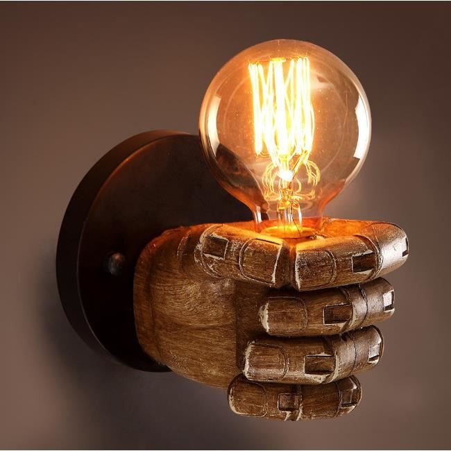 E27 Applique Murale Vintage En Fer Et Résine, Appliques Murales Vintage Industriel Cafe Bar Restaurant Fist Wall Lights
