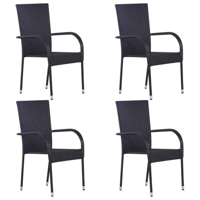 Lot de 4 Chaises de jardin fauteuils relax Chaises empilables d'extérieur 55,5 x 53,5 x 95 cm-Résine tressée Noir♫4655