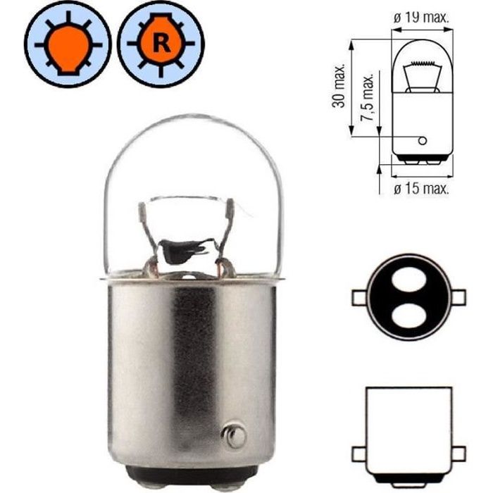 AMPOULE 12V 10W BA15D VOITURE TRABANT FEU ARRIERE POSITION PHARE BATEAU SCOOTER MASSE SOUS CULOT DOUILLE BAIONNETTE LAMPE PHARE AUTO