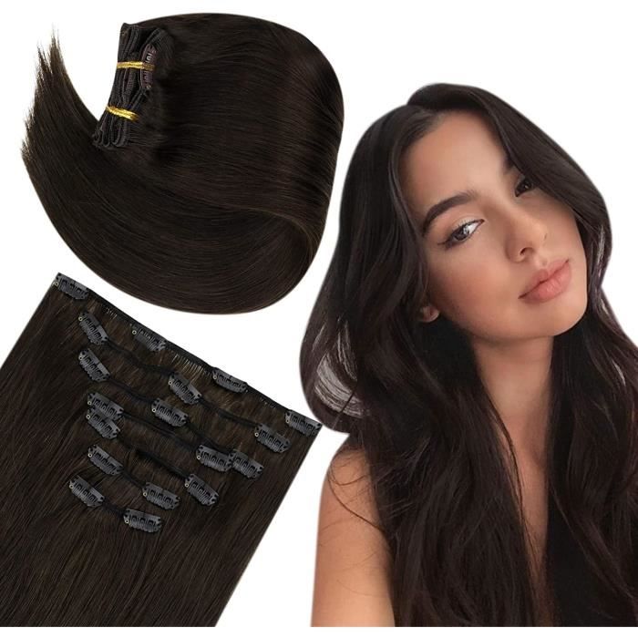 Extensions a Clip Cheveux Naturel Vrais Cheveux Extensions Humain Couleur Dark Brown Clip in Hair Extensions 12pouces 30cm 70g 7782