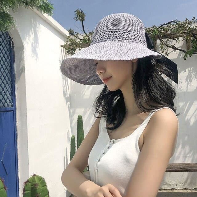 grey -Luna & Dolphin – chapeau de soleil pour femmes, pliable, de plage, noir, kaki, à grand bord, en paille, pour l'extérieur