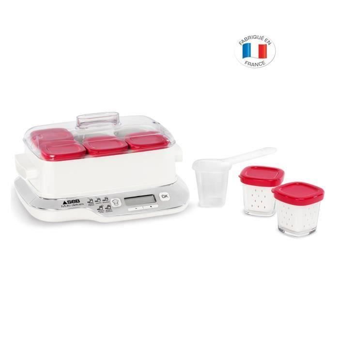 SEB YG660100 Yaourtière Multidélices Express Compact - 5 modes - 6 pots - Blanc et rouge