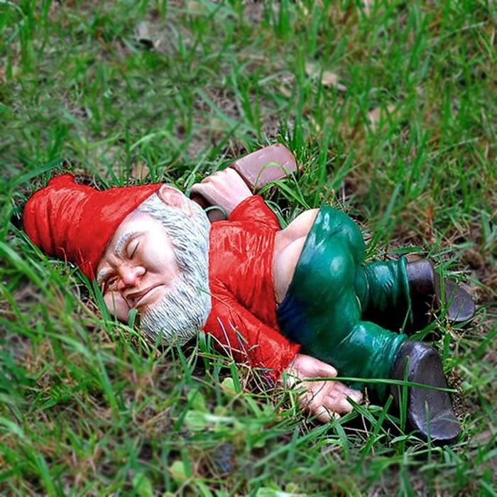 Nain de Jardin Exterieur,Imperméabiliser Nain de Jardin Ivre Drôle, Garden Statue de Résine Drôle, Jardin Sculptures Décoration