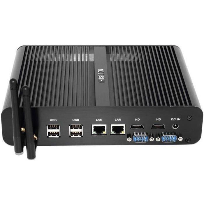 HISTTON Intel NUC Mini Ordinateur de Bureau, Nettop Fanless avec processeur Intel i7-5500U, 16Go RAM, 256Go SSD, 2 x COM RS232, 2*HD