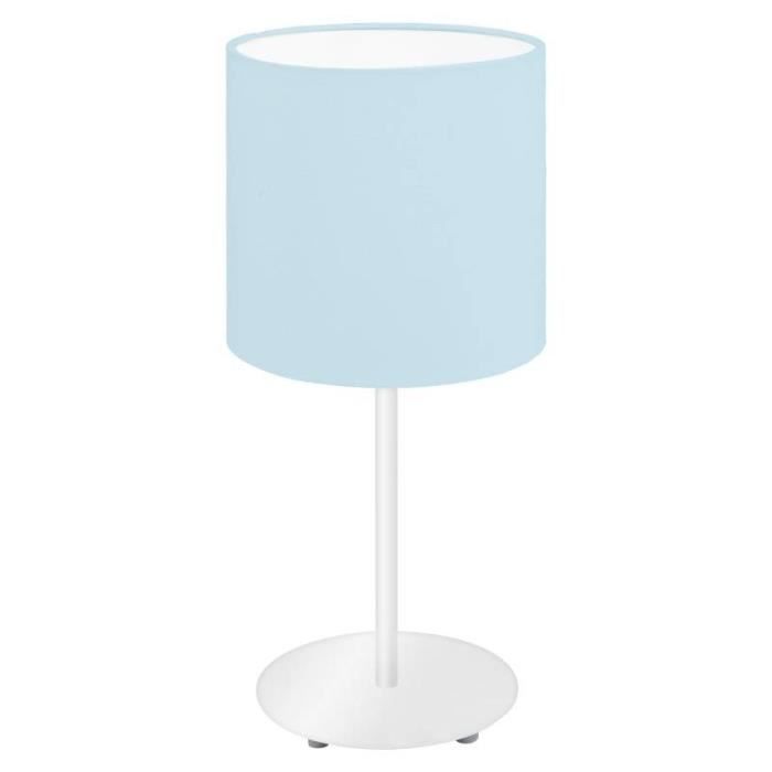 Lampe de table en textile PASTERI-P 1 ampoule blanc abat jour bleu ciel pastel