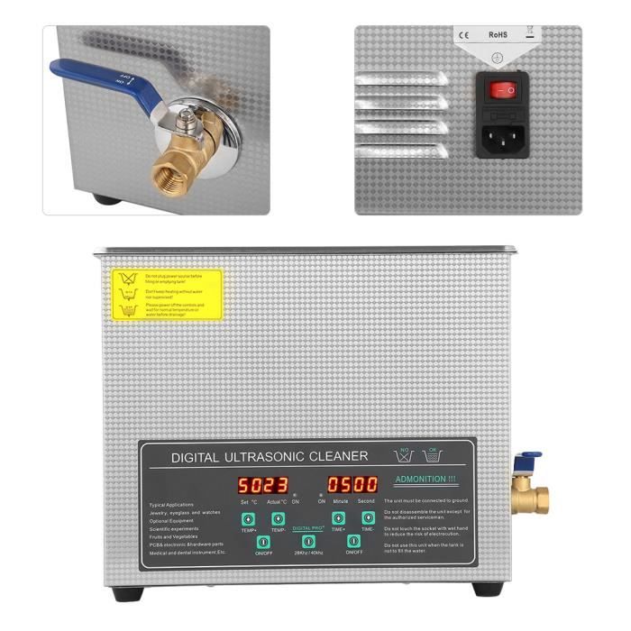 Nettoyeur à Ultrasons Professionnel, Appareil Nettoyage Commercial en Acier Inoxydable à double fréquence 6L MONSEUL