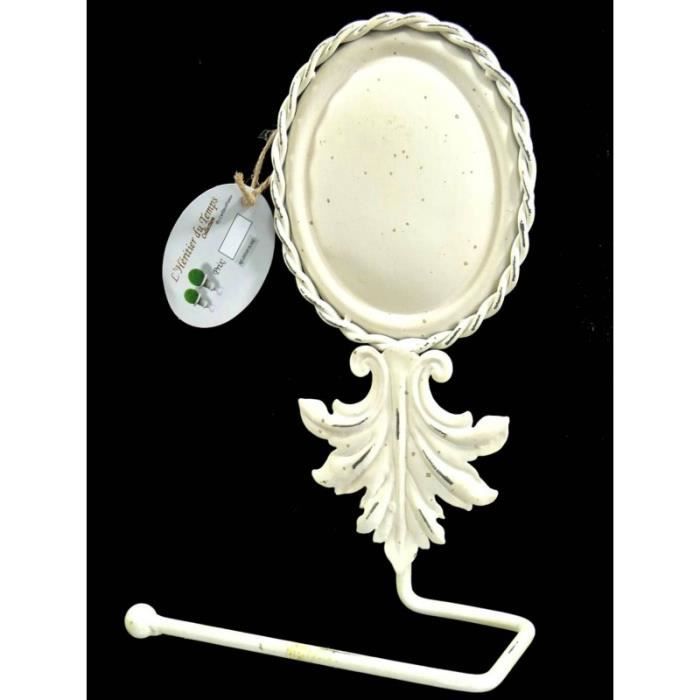 Support Papier Toilettes & Torchons ou Porte Serviettes et Papier Hygiénique Motifs Feuilles en Fer Patiné Blanc 8x17x25,5cm