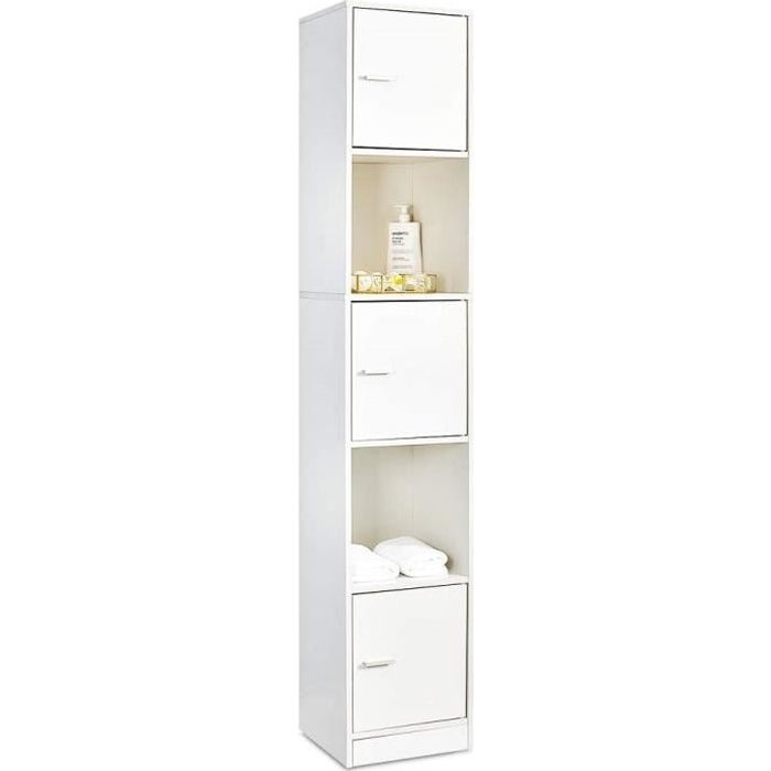 Meuble Colonne de Salle de Bain - meuble de rangement,Moderne, 3 Portes, 5 Étagères, 33x30x180cm, Blanc - Mondeer