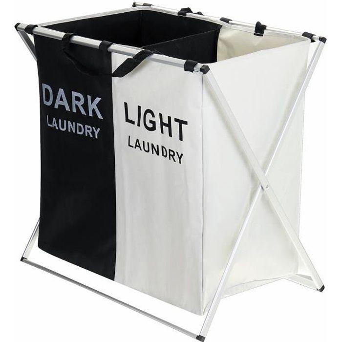 2-Grille Panier à Linge Sac Corbeille Blanchisserie Vêtement Lavage pliable Noir+Blanc