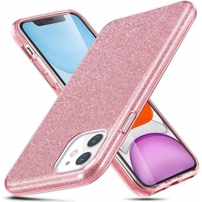 Coque Silicone Brillant Paillette Rose pour Iphone 11 - Protection Optimale