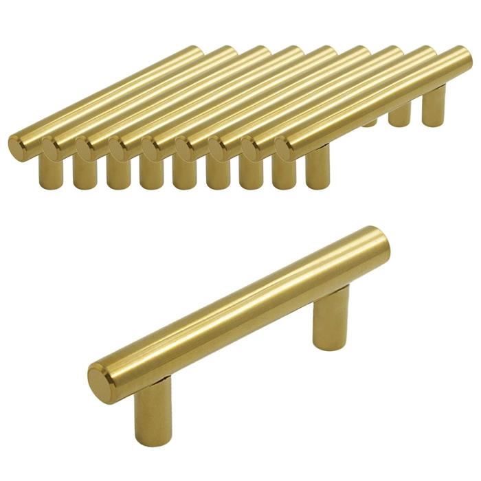10pcs 128 mm T Bar Bâton Cuisine Armoire Porte Poignées Placard Tiroir Chambre Meubles Tirer Doré