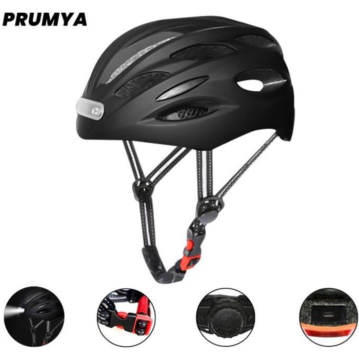 PRUMYA Casque de Vélo Charge USB Lumière Vive LED avec voyant d'avertissement , Casque de Moto / Trottinette / Planches à Roule