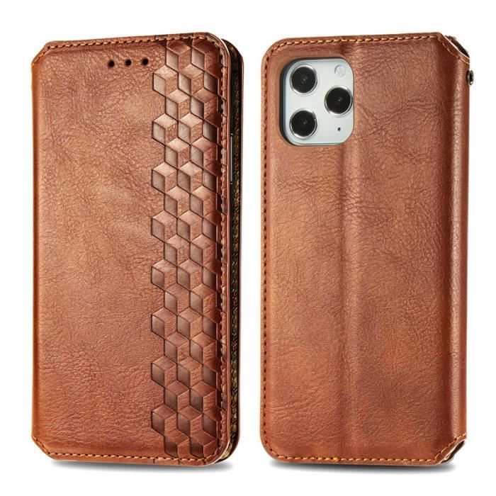 Étui iPhone 12 Pro+Film Protection écran, Marron Housse Protection Cuir Souple Porte-cartes avec Support Léger