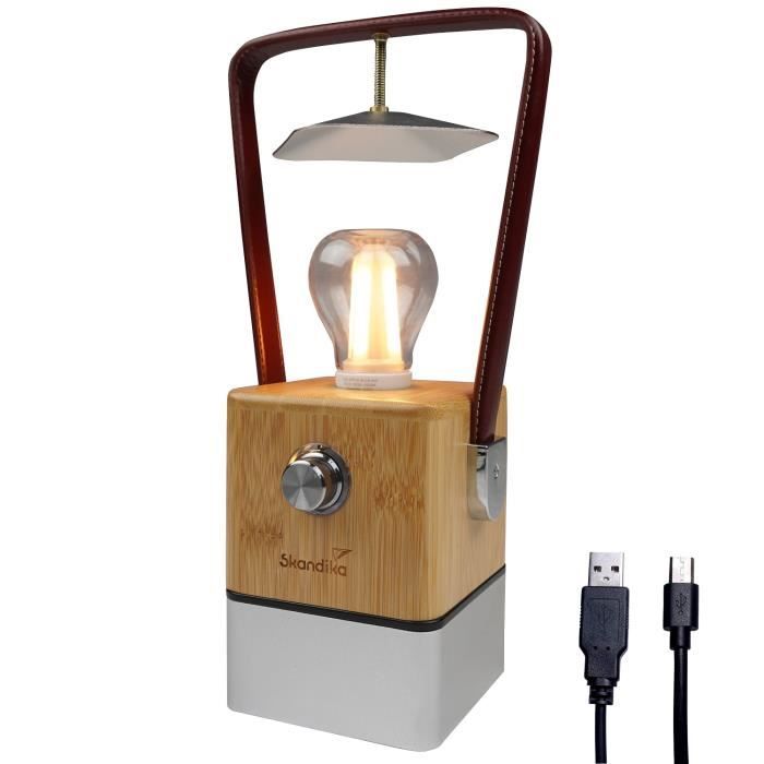 Skandika Aurora - Lampe LED de Camping rétro avec Powerbank - Rechargeable - USB - Blanc Chaud et Froid, 75h d'autonomie