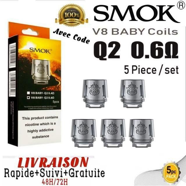 Pack 5 résistances V8 Baby-Q2 Core Smok 0.6 ohm