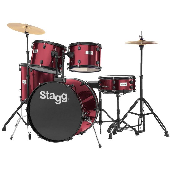 STAGG Kit Complet 5 futs Rouge + cymbales + accessoires