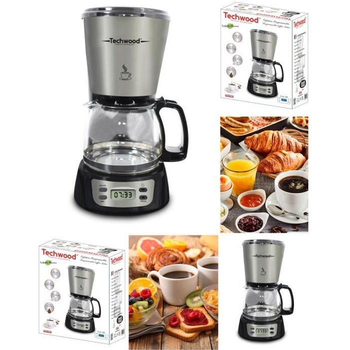 Cafetière électrique 650W Design ALU Ecran LCD 6 Tasses Fonction de maintien au chaud Minuterie LCD Noir/Argent pas cher