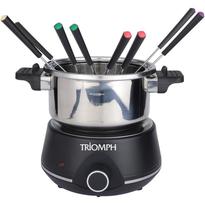 TRIOMPH ETF2189 - Fondue éléctrique 1400W - 2L - 8 personnes - Plaque chauffante antiadhésif - Poignées froides - Acier inoxydable