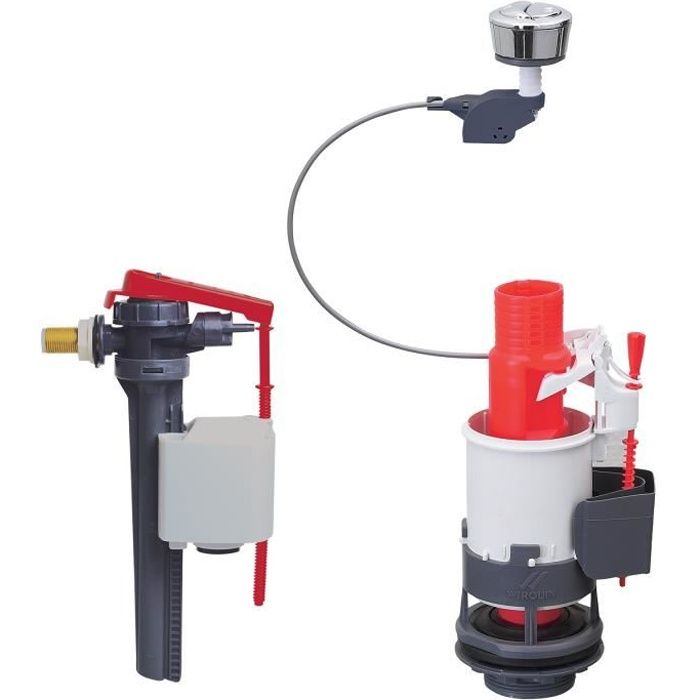 WIRQUIN Mécanisme de WC MW² double poussoirs à câble + Robinet flotteur Jollyfill latéral