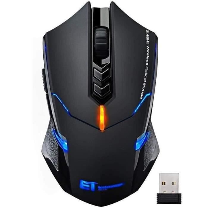BTH10253-ET X-08 Souris Gamer Sans Fil 2.4G Souris Optique USB 7 Boutons Silencieux avec 5 DPI Réglables, Rétroéclairage LED