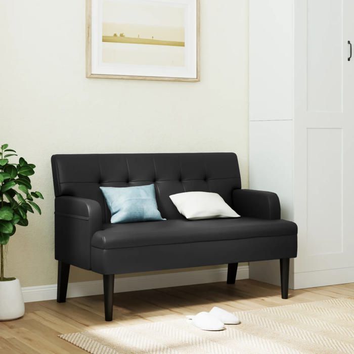vidaXL Banc avec Dossier Canapé avec Accoudoir Banquette avec Pieds en Bois Siège de Salon Salle de Séjour Moderne Noir 372153