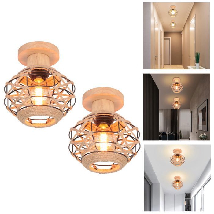 LIGKIN Lot De 2 Plafonnier Vintage Industrielle, E27 Lampe De Plafond