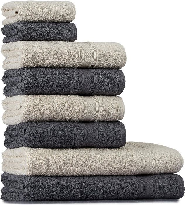 Lot 6 Serviettes De Toilette 50x90 Cm Alpha Noir – 100% Coton 400 G/m² – Éponge Moelleuse