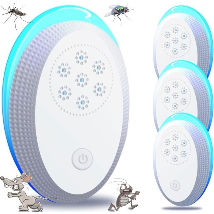 Anti Moustique Prise Ultrason Souris Mouche 4 Paquets Appareil Repulsif Souris Efficace pour Repousser Les Rats Les araignées