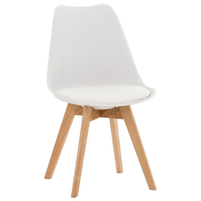 Chaise de salle a manger x1 design scandinave en plastique et PVC blanc et pieds en bois clair 10_0002270