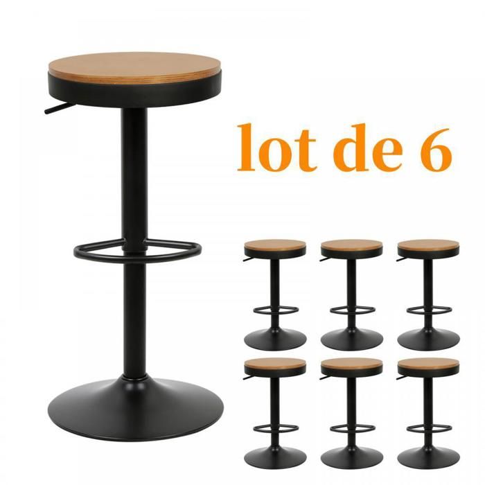 JEOBEST - LOT DE 6 TABOURETS DE BAR RONDS Φ36CM CHAISES DE CUISINE RÉGLABLES EN HAUTEUR PIEDS EN MÉTAL PIVOTANT À 360