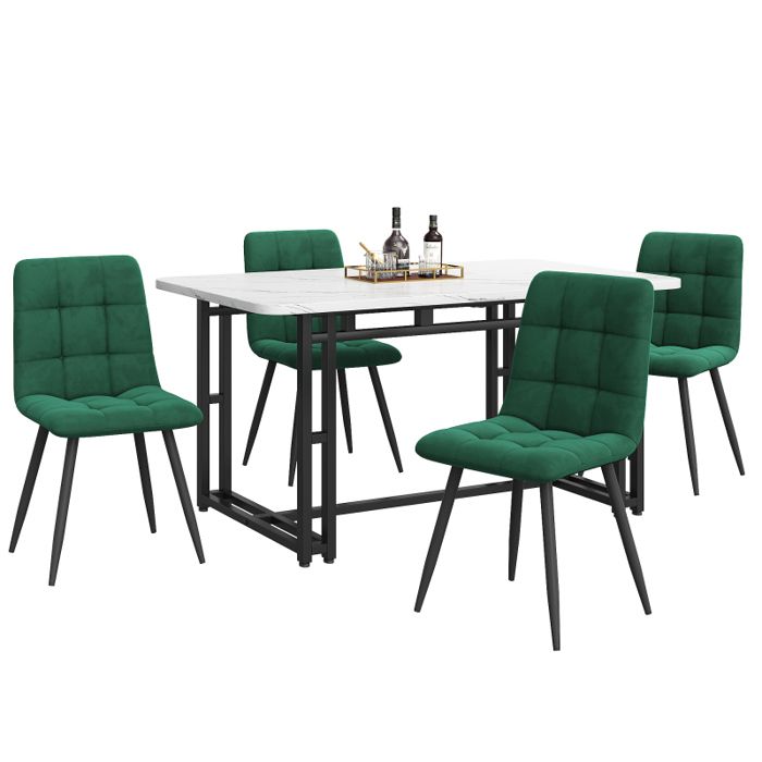 Table À Manger Moderne 140x80cm Avec Ensemble De 4 Chaises Velours Vert Foncé Pour Cuisine Et Salle À Manger Table À Pieds En Noir