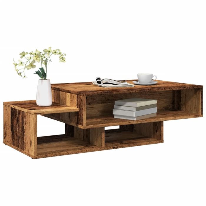 Table Basse Carrée 100x100x35 Cm En Bois D'ingénierie - Finition Vieux Bois - Style Scandinave, Facile à Nettoyer