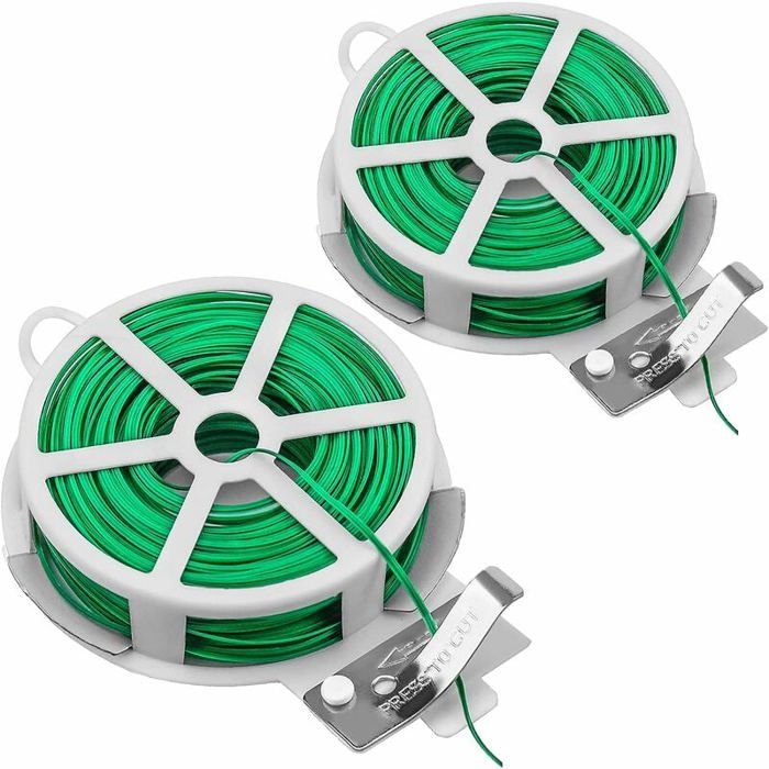 2 Bobines De Fil D'attache Vert Pour Plantes - 50 Mètres, Avec Coupe-fil Intégré