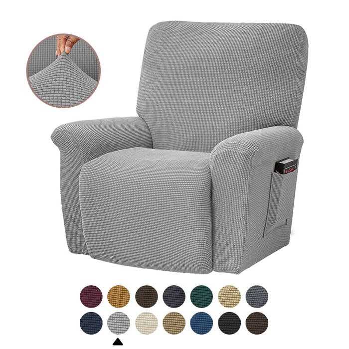 Housses de Fauteuils Relax 1 Places Jacquard à carreaux Extensible Housse pour Canapé Relax argent