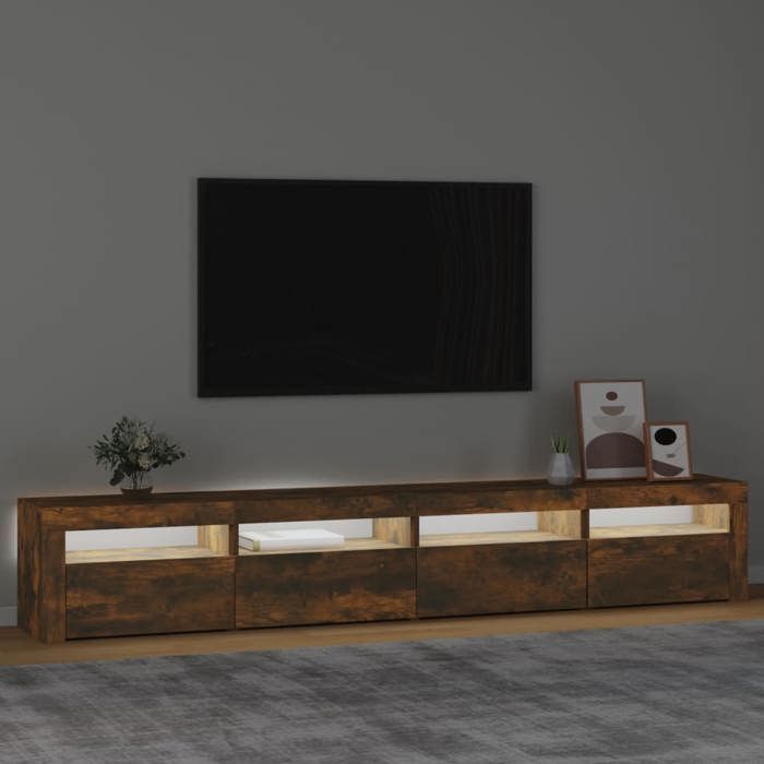 Meuble TV - Banc TV - Table TV - avec lumières LED - Chêne fumé - 240x35x40 cm - T357