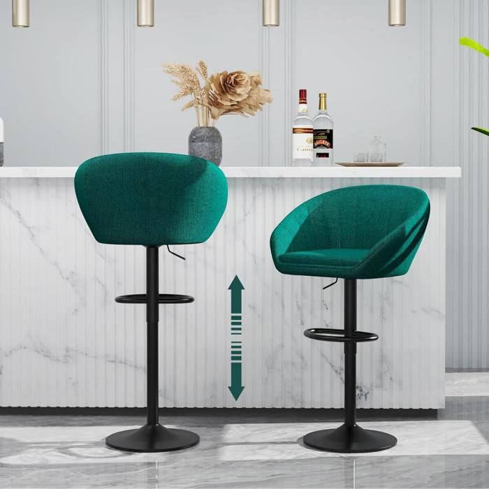 JEOBEST Tabouret Bar Lot de 2 Tabourets de Bar Réglable en Hauteur Tabouret de Bar Pivotant Chaise de Bar en Tissu en Lin Beige