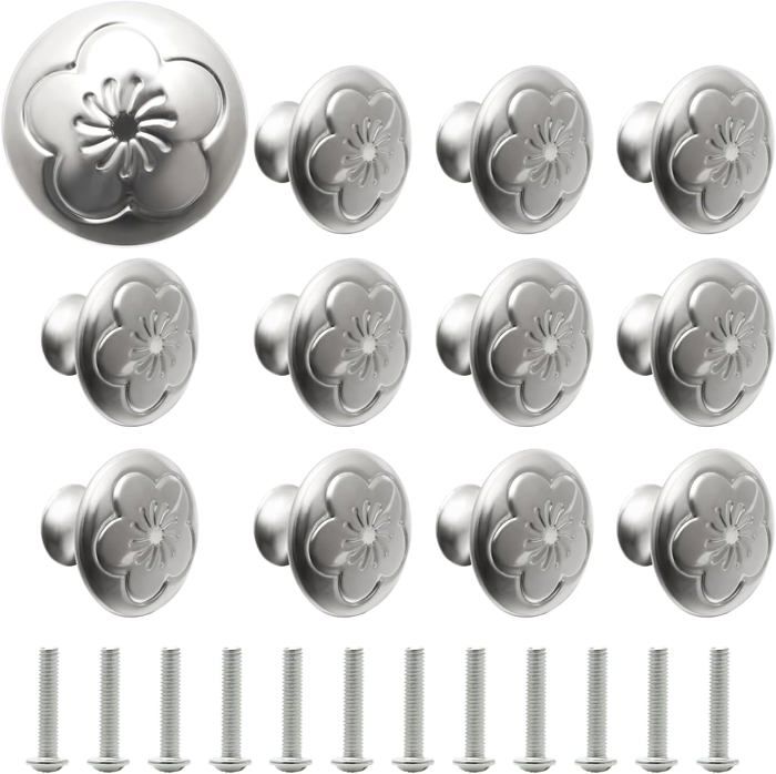 Bouton de porte darmoire argenté bouton de tiroir champignon poignée de traction ronde à un trou avec vis assorties (argent)