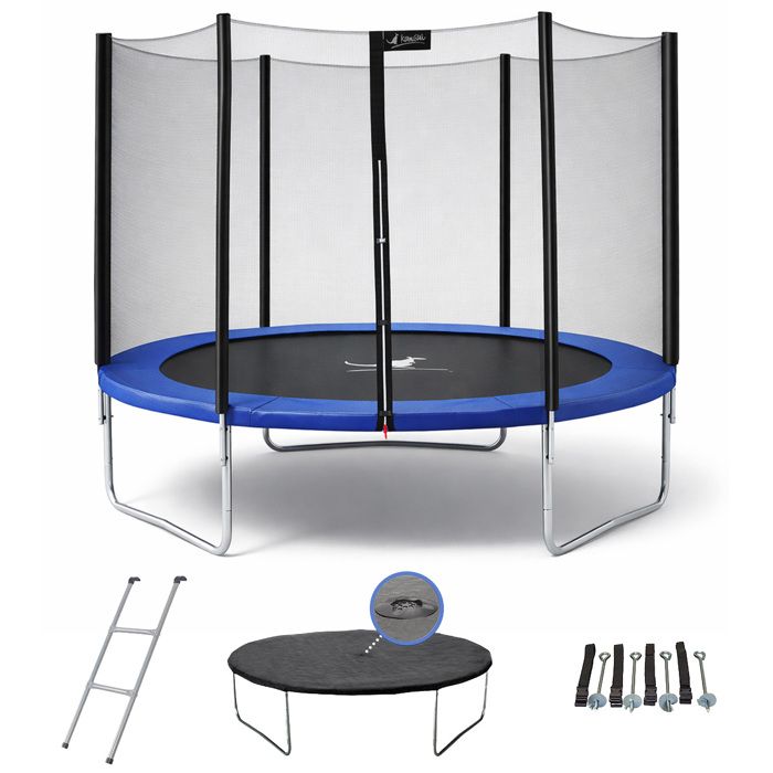 KANGUI Trampoline rond Bleu Ø250cm avec filet échelle bâche et kit ancrage