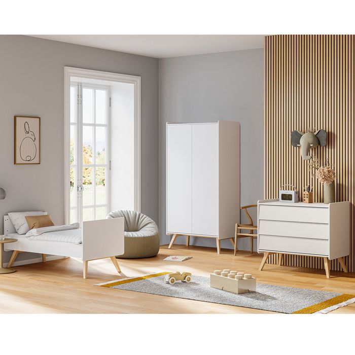 Chambre complète 2 portes Vox - Vintage - 145 x 75 x 103cm - Blanc Chambre complète 2 portes Vox - Vintage - 145 x 75 x 103cm - Blanc